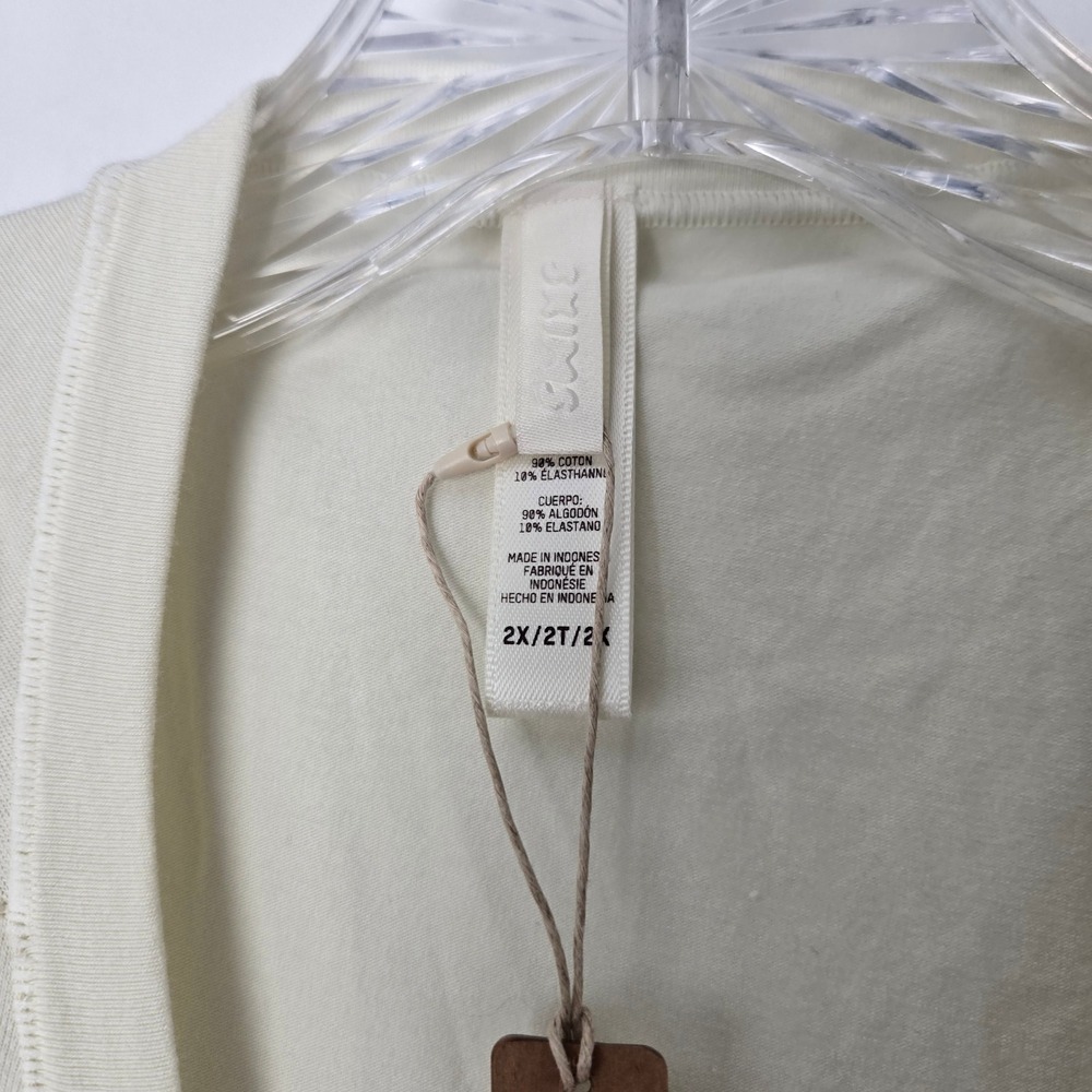 SKIMS Sz 2X Cotton Jersey Long Sleeve T Shirt Color Bone Stretchy Crew Neck - Picture 4 of 8